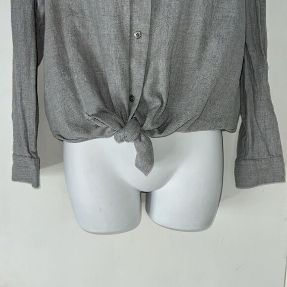 MADEWELL Grey Flannel Front Tie Button Down Shirt-M - Picture 4 of 9